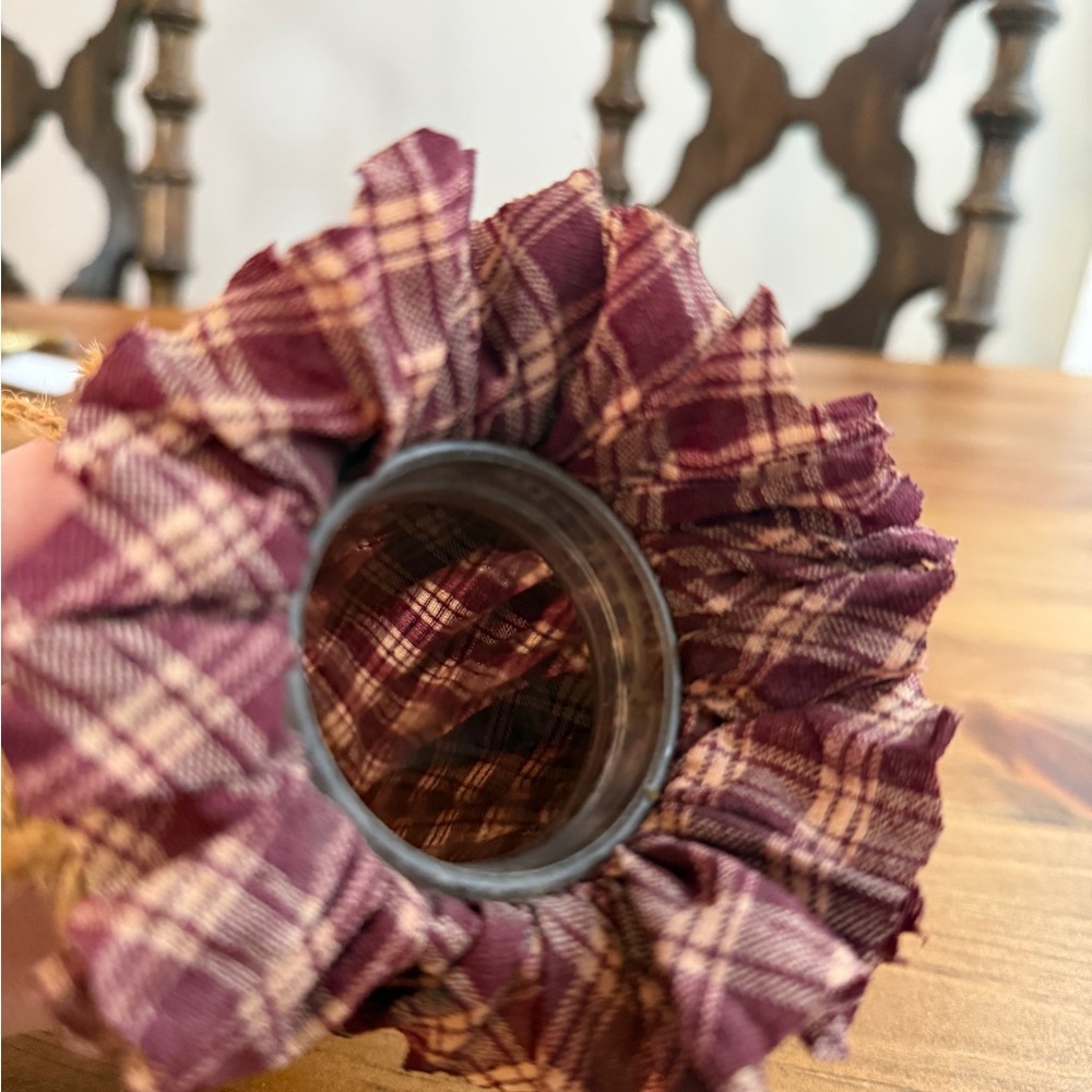 Plaid Burgundy Fabric Drawstring Sachet glass jar decor - Picture 9 of 10
